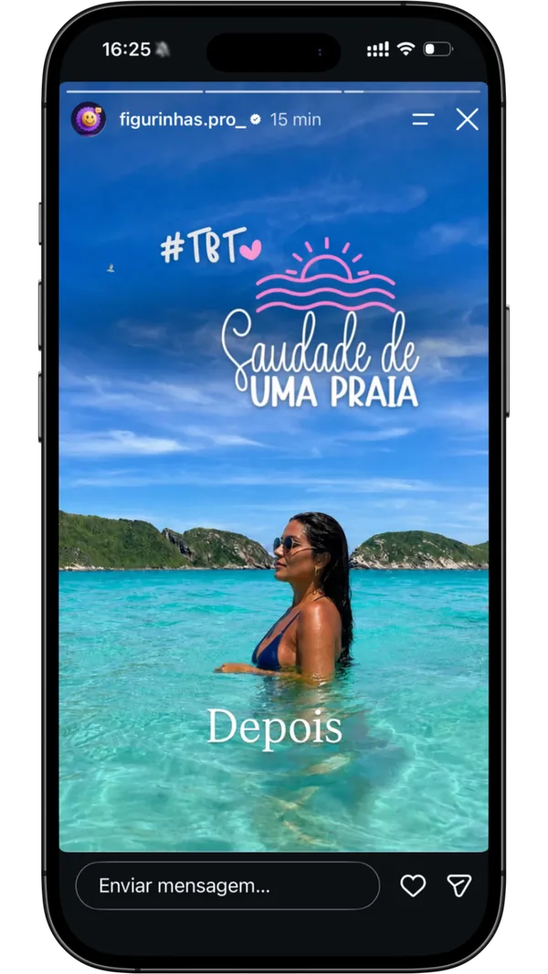 Exemplo de story depois de usar os elementos do Figurinhas Pro